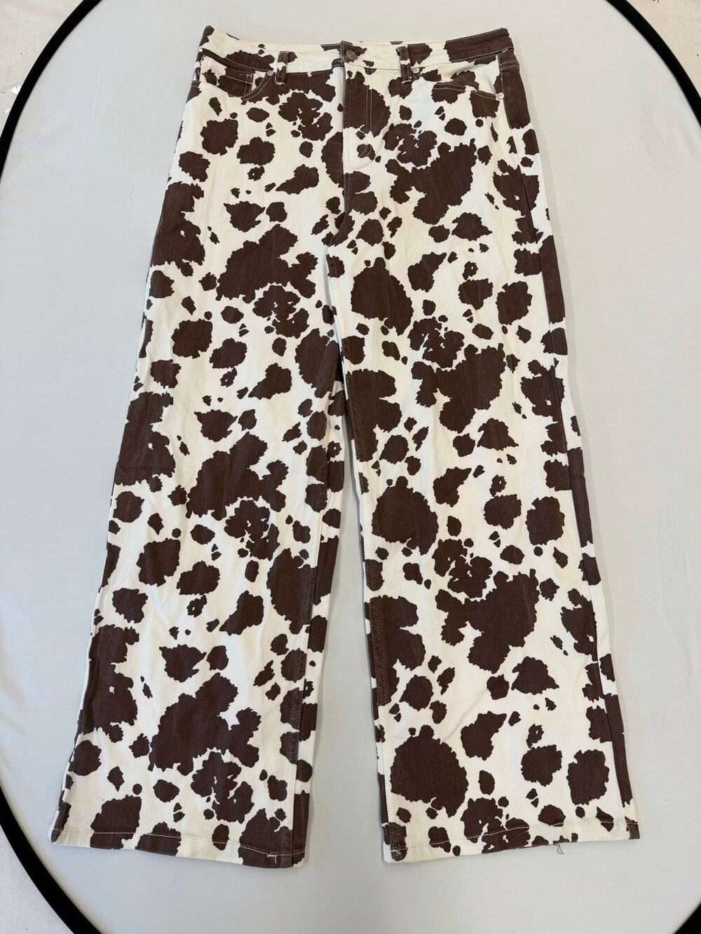 Western Brown Cow Print High Waisted Wide Leg Coastal Cowgirl Pants